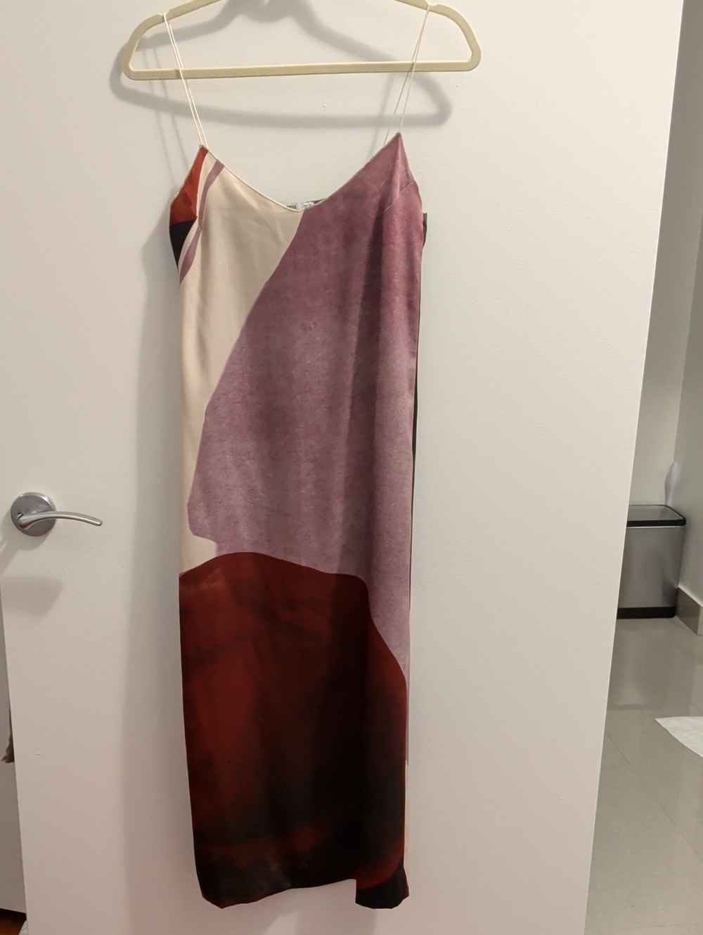Mango Colorblock Maxi Slip Dress in Mauve, Cream & Deep Red